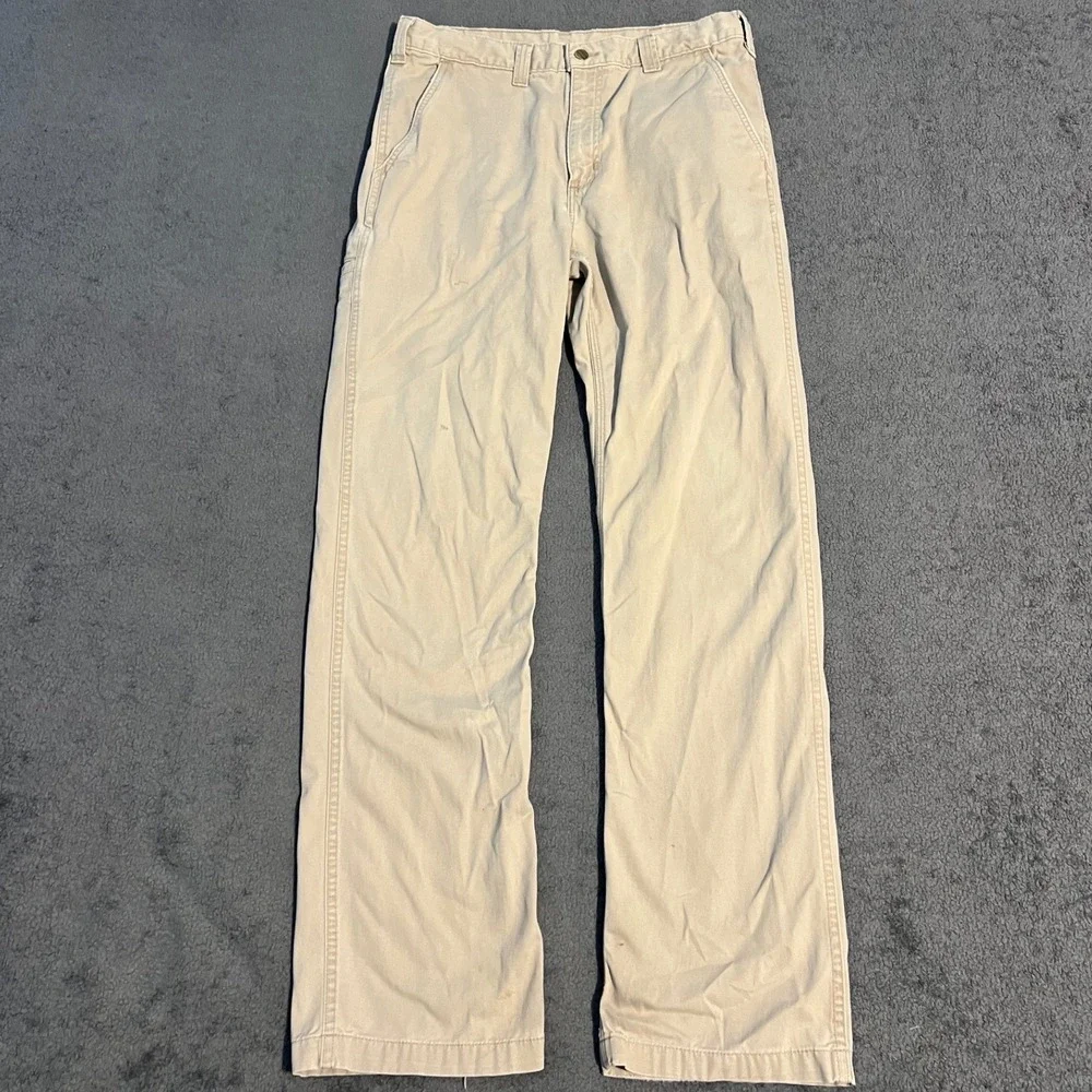 Y2K Carhartt Relaxed Fit Canvas Work Khaki Pants 34x34 Mens Utility Chino